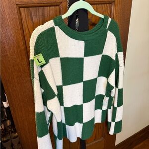 Green and White Checkered Sweater